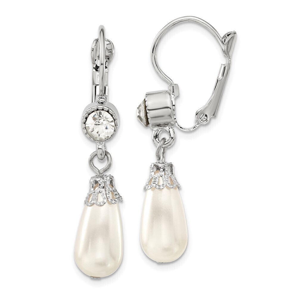 1928 Clear Crystal Imitation Pearl Teardrop Dangle Leverback Earrings